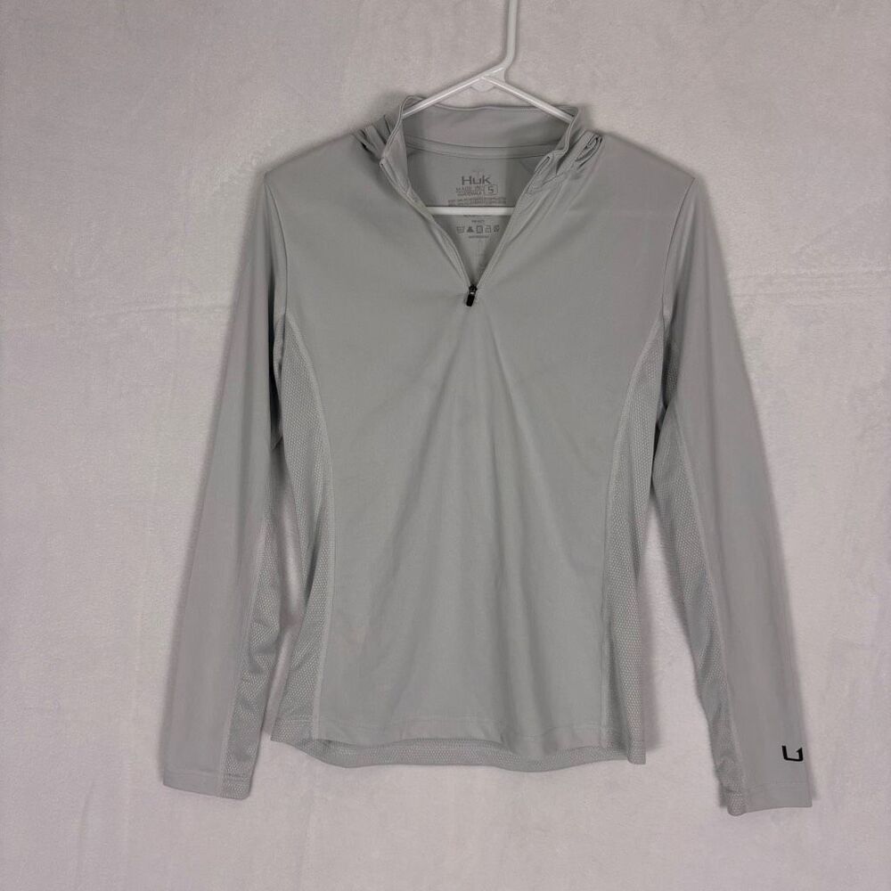 Huk Fishing Grey Hooded Quarter Zip Pullover Long Sleeve Top Women's Small
